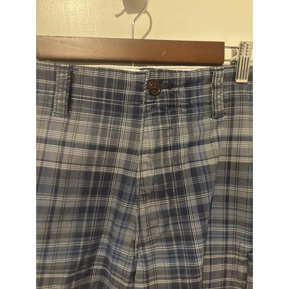 Eddie Bauer Shorts Men's Cargo Bermuda Size 36 Blue Plaid Outdoor Hiking‎